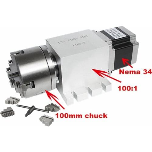 Harmonicgear retarder 4th A axis dividing head 100mm chuck for Mini CNC router machine