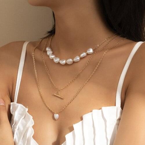 Women Jewelry Multi Layer Pendant Necklace Popular Design Simulated Pearl Chain Necklace For Girl Fine Accessories