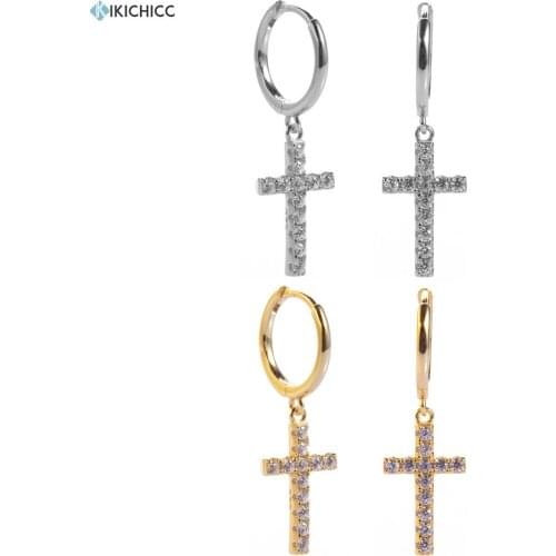 Kikichicc 925 Sterling Silver 12mm Cross Drop Earring Crystal CZ Zircon Women Luxury Piercing Pendientes 2020 Fashion Jewelry