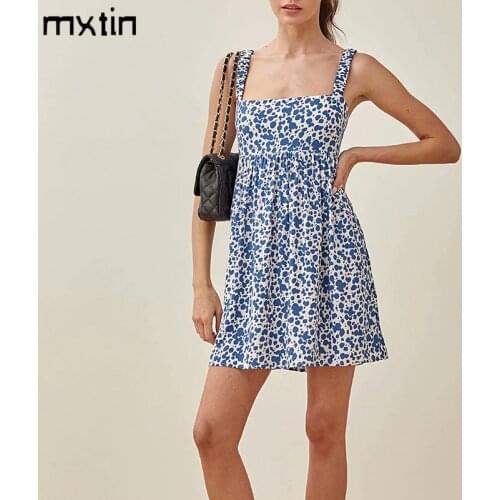 2021 Women Summer Sexy Sleeveless Print Mini Dress Vintage Elasticity Slim Backless Spaghetti Strap Party Female Dresses Vestido