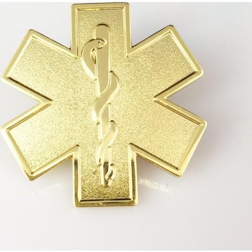 Gold plating color star of life pin nursing ambulance paramedic+butterfly button(300pcs/lot)