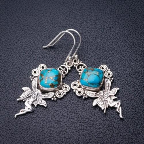 StarGems Natural Copper Turquoise Angle Handmade 925 Sterling Silver Earrings 2" D6715