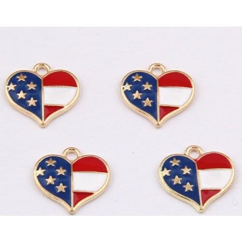 Daisies 100pcs 16mm American Flag Charm Oil Drop Zinc Alloy Colorful Heart Shape Enamel Charm Pendants for Jewelry Making Craft