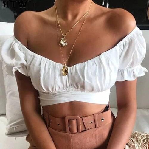 2021 Fashion Women Short Sleeve T Shirts Ladies Deep V Neck Off Shoulder Sexy Crop Tops Female White Casual Tops