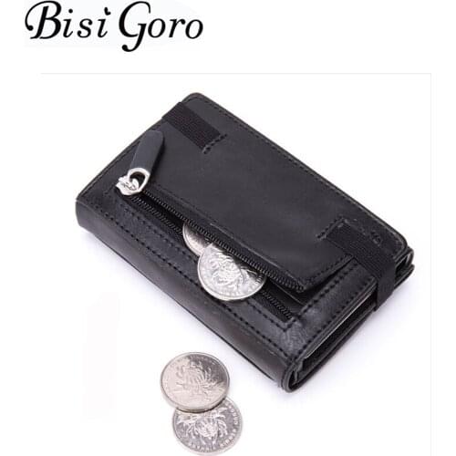 Bisi GoroAluminum Box Card Holder RFID Blocking Men and Women Unisex PU Leather New Arrival Smart Wallet Anti-theft Card Case