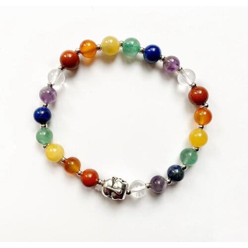 Bhuann 6MM Healing Crystal Jewelry Classic 7 Chakra Bracelet Natural Stone Tibetan Silver Buddha Stretch Bracelet Wholesale