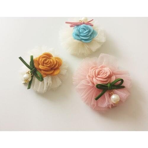 Boutique 30pcs Fashion Cute Felt Flower Hairpins Solid Kawaii Floral Lace Hair Clips Headwear Accessories Pink Blue Yellow