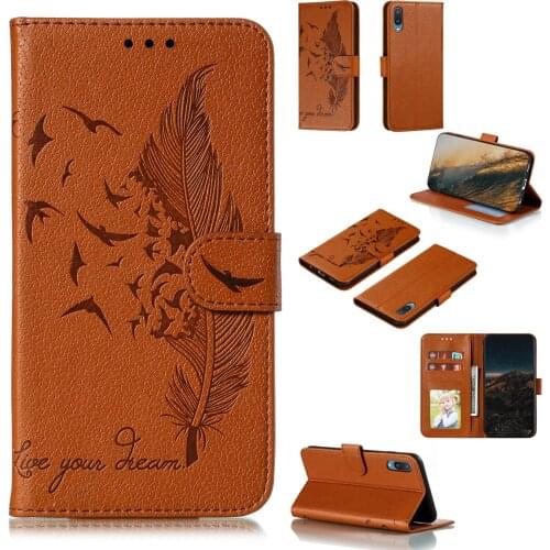 Feather Embossed Lychee Pu Leather Phone Case for Samsung Galaxy A02/M02 Card Slot Wallet Photo Frame Kickstand Back Cover