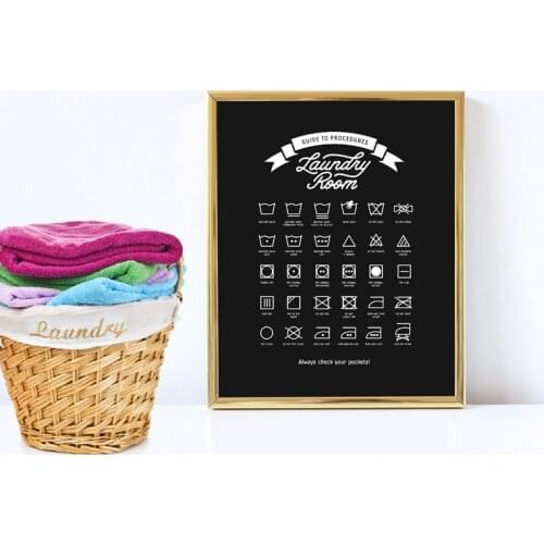 Laundry Room Decor Laundry Guide To Procedures Prints Wall Art Poster Laundry Symbols Sign Modern Canvas Painting Decorations