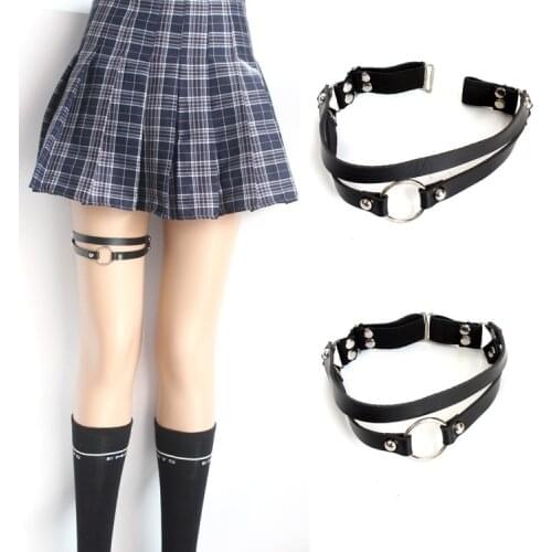 Women Punk Sexy PU Leather Garter Belt Harajuku Elasticity Body Harness Tight Suspender Strap Leg Harness Bondage Belts Chain