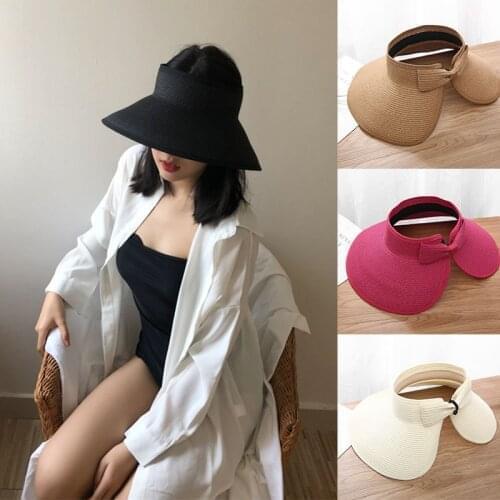 DT013 New Women Summer Visors Hat Foldable Sun Hat Wide Large Brim Beach Hats Straw Hat chapeau femme Beach UV Protection Caps
