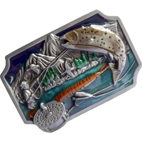 Enamel Flying Fishing Belt Buckle Metal Western Cowboy Jeans Accessories for Boys Men