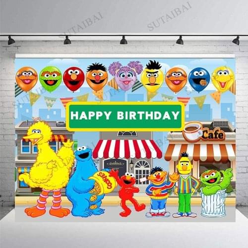 Sesame Street Photography Backdrops Boy Girl Birthday Party Theme Photo Booth Background Baby Shower Banner Decoration Supplies