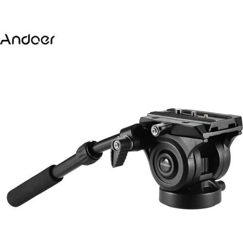 Andoer VH05 Camera Camcorder Tripod Head Fluid Drag Pan/Tilt Head with Quick Release Plate Aluminum for Canon Nikon Sony
