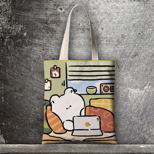 Ins Korea New Canvas Shoulder Bag Portable Shopping Bag Cute Bear Cartoon Student Art Female Bag