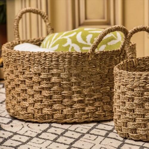 Storage basket decorative grass woven storage box hamper Nordic ins wind storage basket