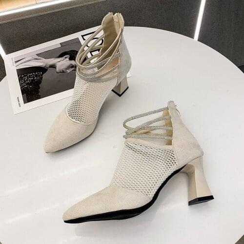 Summer mesh Pointy mesh heel sandals sexy heels single shoes women shoes in Europe and America 19 spring and summer gauze mujer