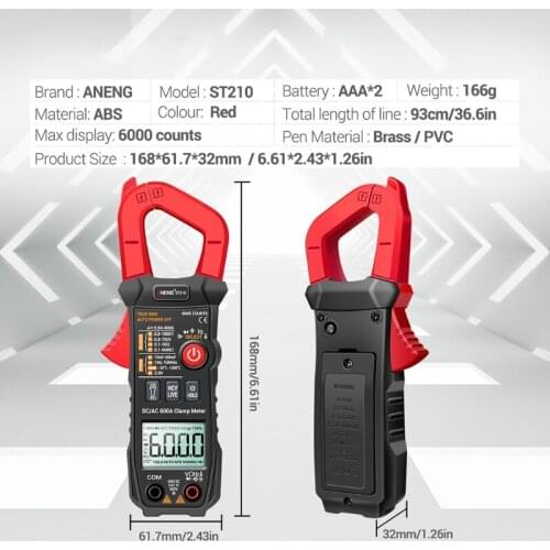 2021 New ST210 True RMS Multimeter Clamp Meter DC/AC 600A Amp Current Tester 6000 Counts
