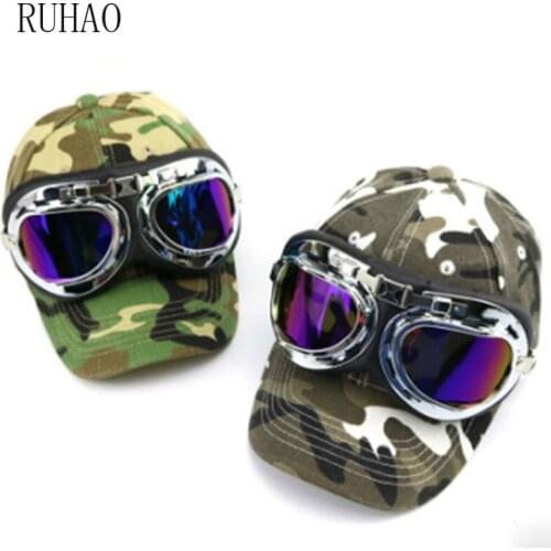 RUHAO Mens Camouflage glasses Baseball Cap 100% Cotton Hat For Girl Boys Casual Sun Men Bone Snapback Caps Pilot hat