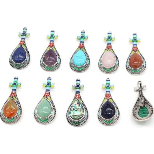 New High Quality Natural Abalone Shell Pendant Brooches Cloisonne Lapis Lazuli Crystal Charm Pins for Handmade Jewelry Making