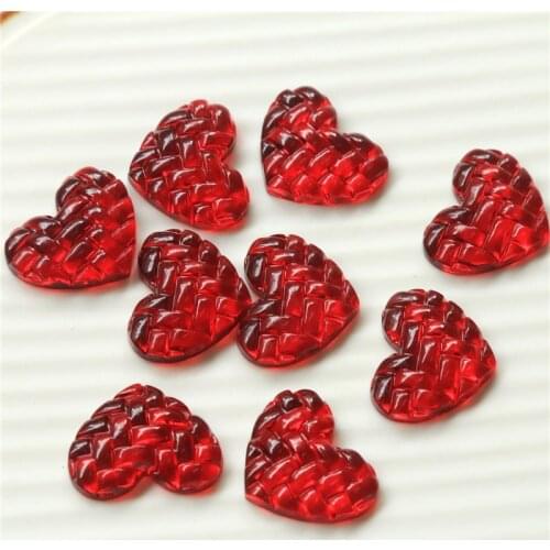 New style 50pcs/lot red print weave effect cartoon hearts shape resin flatback beads diy jewelry earring/garment accessory