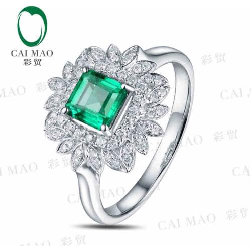 CaiMao 0.75 ct Natural Emerald 18KT/750 White Gold 0.24 ct Round Cut Diamond Engagement Ring Jewelry Gemstone