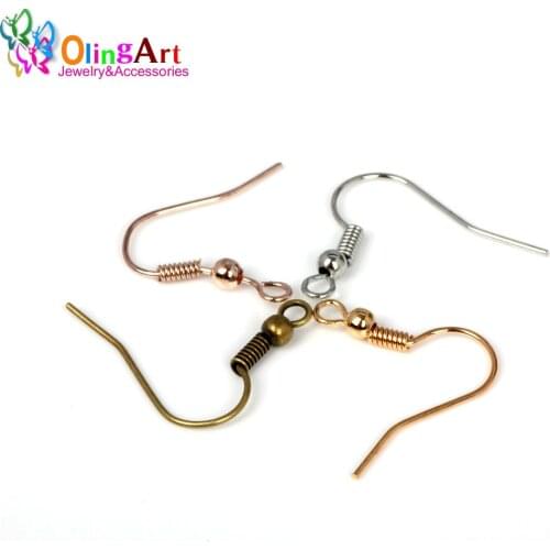 OlingArt 180pcs/lot Fashion Iron Ear Hook Clasp With Bead Charms Earring Wires Fit DIY Jewelry making Findings