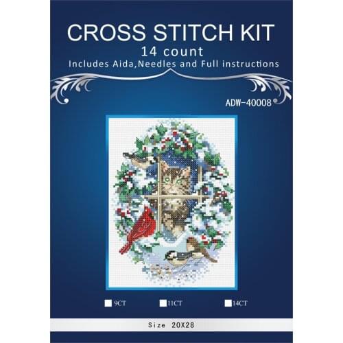 Oneroom,Needlework,Embroidery,DIY Landscape Painting,Cross stitch,kits,14ct snow birds and cat Cross-stitch,Sets For Embroidery