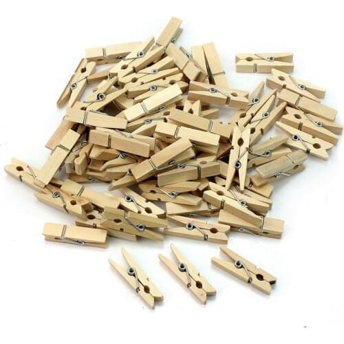 Wholesale Very Small Mine Size 25mm Mini Natural Wooden Clips For Photo Clips Clothespin Craft Decoration Clips Pegs 50pcs