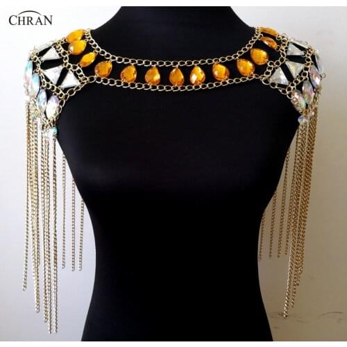 Chran Glass Beaded Crop Top Rave Bra Necklace Burning Man Festival Costume Wear EDC Outfit Coachella Ibiza Sonar Jewelry CRN2805