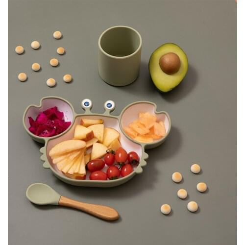 Sub-grid Silicone Sucker Tableware For Baby Cartoon Crab Anti-fall Dinner Plate Infant Kids Supplementary Food Bowl Soft Dishes