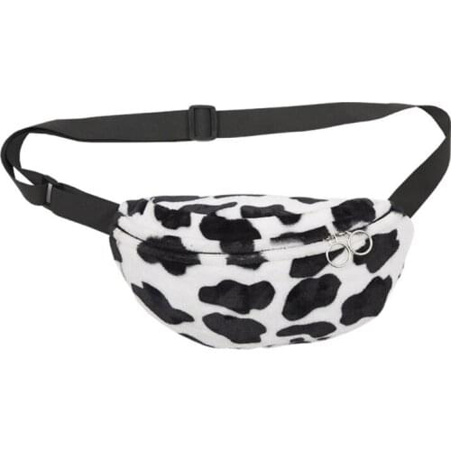 Women Cow Print Plush Waist Bag Fanny Pack Pouch Sport Belt Hip Chest Crossbody Shoulder Purse High Quality and Brand New