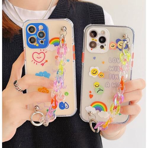 Rainbow Smile Bracelet Phone Cases For iphone 12 Mini 11 Pro XS Max X XR 7 8 Plus SE 2020 Colorful Chain Slicone Soft Back Cover