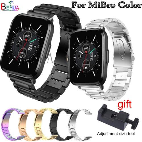 BEHUA Stainless Steel 20mm Watchband For Xiaomi MiBro Color Smartwatch Bracelet Band Strap Wristband For Realme Watch belt Metal