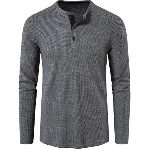 Spring Autumn Mens Long-sleeved Shirt Bottoming Shirt Henry Collar Waffle T-shirt Top Multi-color US SIZE