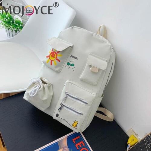 Preppy Style Backpack Cartoon Printing Pattern Student School Multi Pockets Backpack Women Travel Large Rucksack