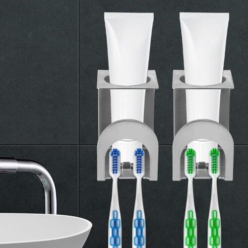 Self Adhesive Storage Shelf Stainless Steel Multi-Purpose Bathroom Accessories Set Wall Mounted Mug Toothpaste Toothbrush Holder