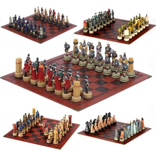 History-themed Chess 32 Painted Pieces with A Variety of Embossed Board Styles Can Choose From The Board Game Board Games