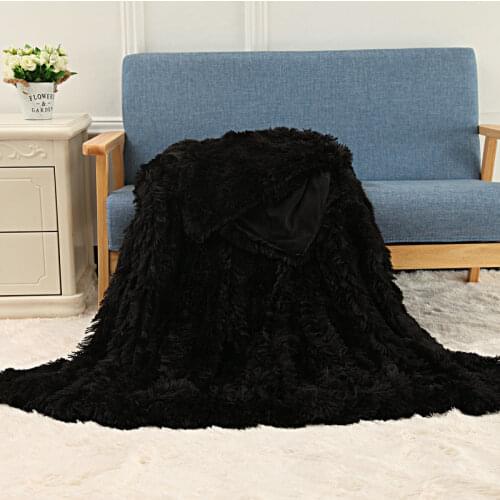 Luxury Blanket Long Plush Shaggy Silky Blankets Faux Fur Throw Double Bedspread Summer Black Throw Blanket