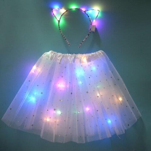 Black White Leopard Fancy Dress Light Tutu Glow Skirt Cat Fox Ear Headband Birthday Party Gift Led Clothes Costume Gift Purim