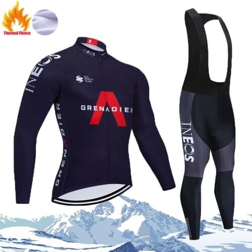 INEOS Warm 2021 Winter Thermal Fleece Cycling Jersey Set Mens Outdoor Riding MTB Ropa Ciclismo Bib Pants Set Cycling Clothing