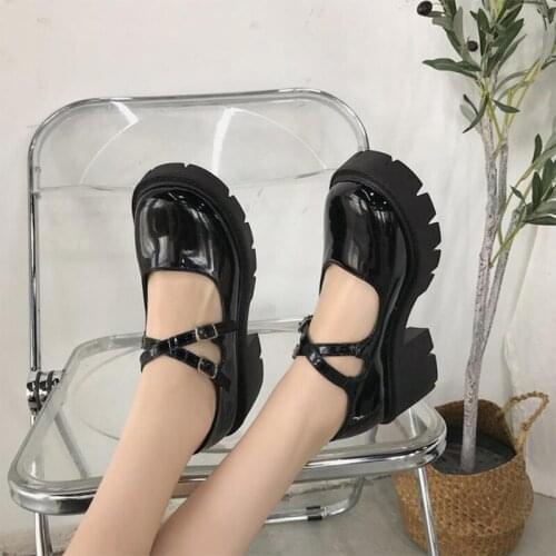 Womens Platform High Heels Shoes Female Pumps Mary Janes Casual Waterproof Buckle College Student Lolita Shoes Ladies Footwear