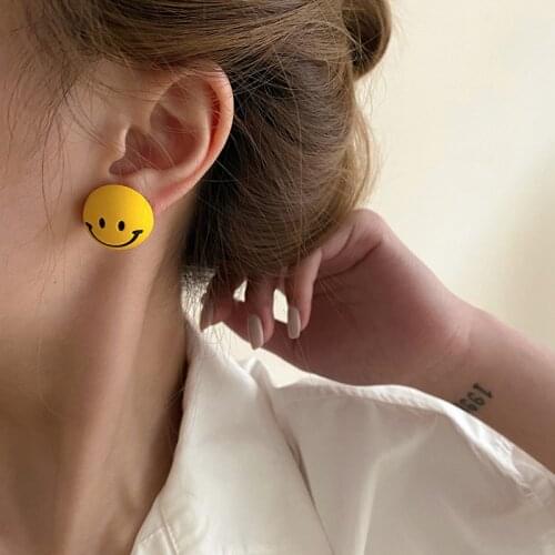 U-Magical Cute Funny Yellow Circle Smile Face Dangle Earrings for Women Textured Metallic Earrings Earrings Jwellery Pendientes