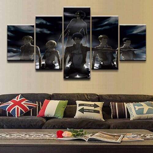 Home Decoration Canvas 5 Pieces Painting Attack on Titan Anime Pictures Wall Art Prints Modular Modern Frame For Boy Room Poster