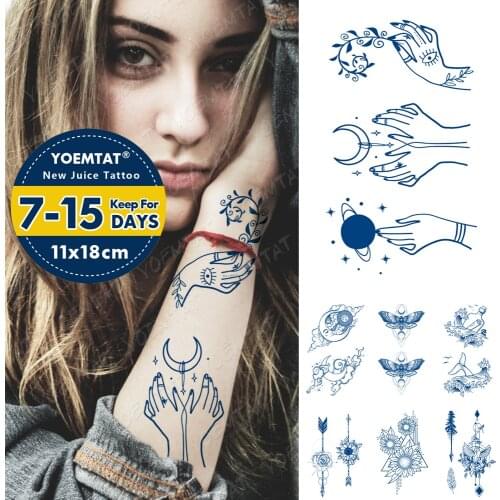Juice Lasting Ink Tattoos Body Art Waterproof Temporary Tattoo Sticker Old School Tatoo Arm Fake Moon Drifting Bottle Tatto