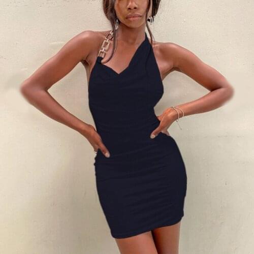 Weeding 2021 New Women Sexy Dresses Backless Halter Summer Evening Party Bodycon Clubwear Sexy Lady Tank Wrinkled Dress M0612