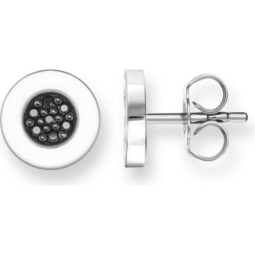 925 Sterling Silver Black CZ Round Ear Stud Earrings, Fashion Thomas Style Glam Earring Jewelry Ts Soul Earings Gift for Women