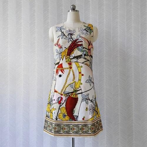 Women Retro A-Line Dresses Good Quality Summer Sleeveless Tank Diamonds Runway Show Dress Clothes Vestidos