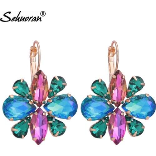 Sehuoran Stud Earrings For Woman Crystal Mixed Color Oorbellen Stud Earrings Women Fashion Jewelry Party Gift Factory Wholesale