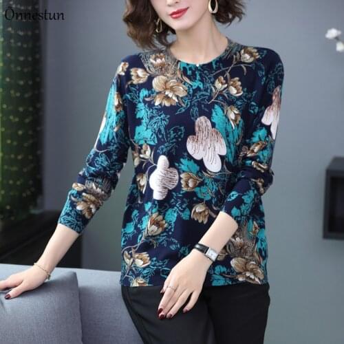 Sweater Women Spring Autumn New Pullover Womens Sweaters Pull Knitwear Tops Plus Size Floral Print Sweater For Woman